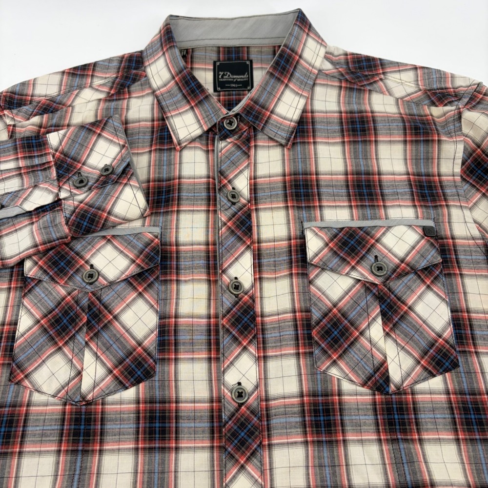 7 Diamonds‎ Mens Large Plaid Button Down Shirt Long Sleeve Cotton Multi-Color L
